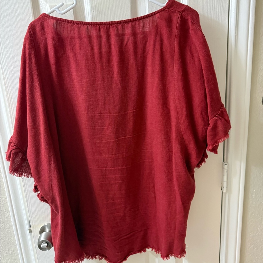 Umgee Red Ruffled Blouse - Picture 2 of 3